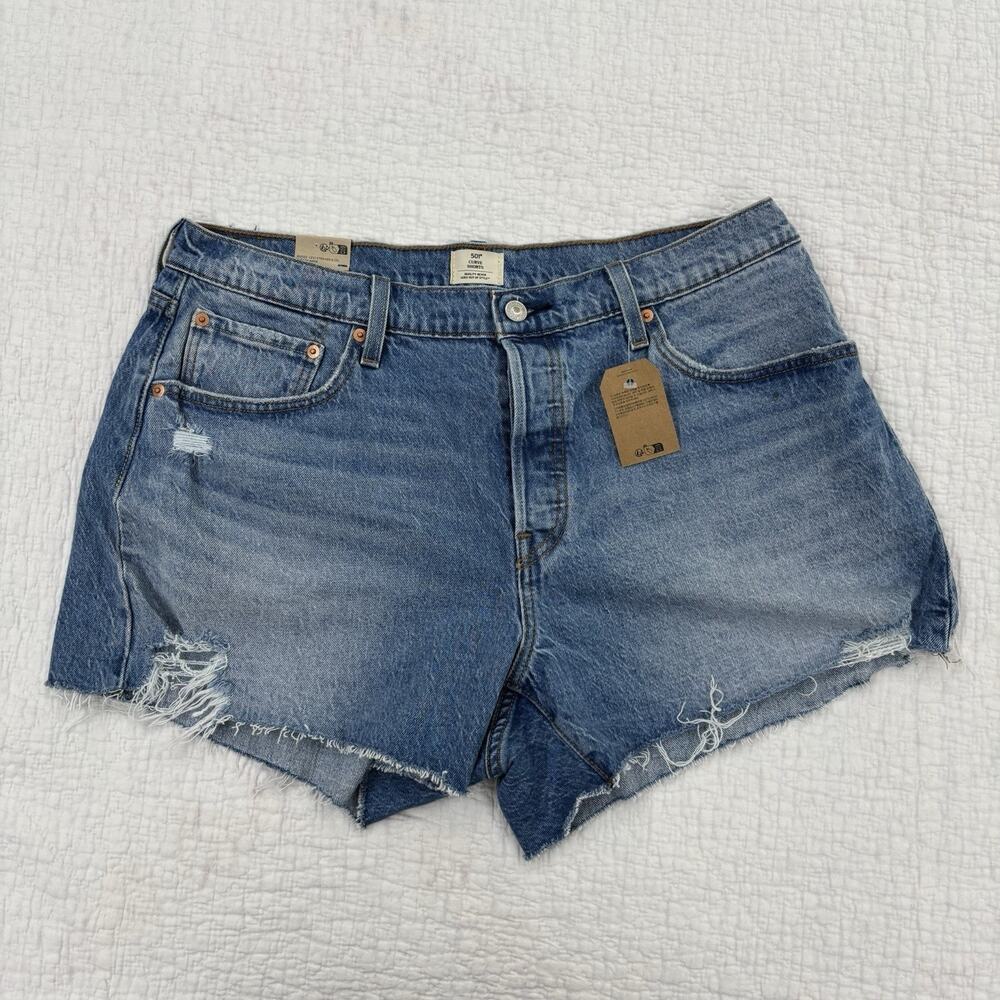 NWT Women's Levi's 501 Blue Curve Stretch Mid Rise Shorts Size 34